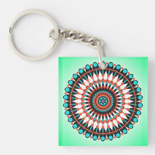 Kleurrijke Geometrische Mandala Kunst-46456 Sleutelhanger (Voorkant)