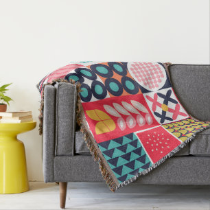 Kleurrijke Geometrische Mid Century Funky Deken