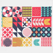 Kleurrijke Geometrische Mid Century Funky Fleece Deken (Voorkant (Horizontaal))