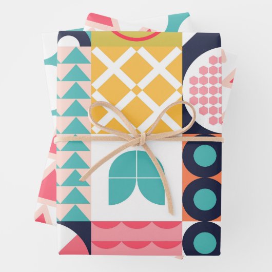 Kleurrijke Geometrische Mid Century Funky Inpakpapier Vel (In situ)