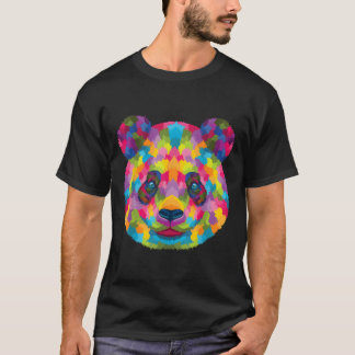 Kleurrijke Geometrische Panda Kop Dier Beer T-shirt