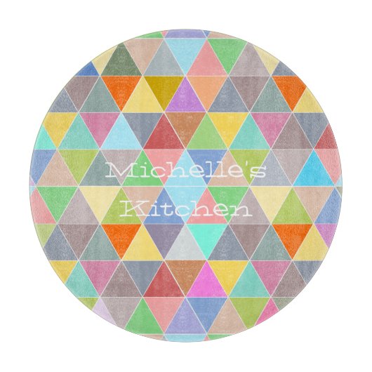 Kleurrijke geometrische patroon glas snijplank (Voorkant)