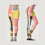 Kleurrijke geometrische patroon l Unieke schattige Leggings<br><div class="desc">Grafisch abstract patroon,   roze,  geel en grijs met zwarte tekst voor workout. Een uniek ontwerp in kleurrijk geometrisch patroon voor haar.</div>