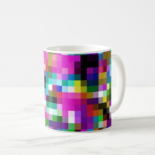 Kleurrijke geometrische pixel pixelated plaid koffiemok (Voorkant rechts)