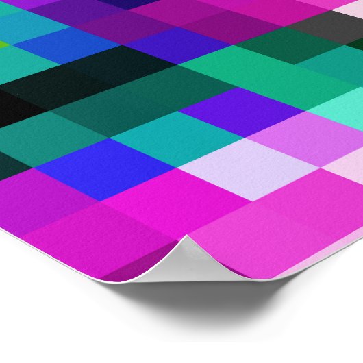 Kleurrijke geometrische pixel pixelated plaid poster (Hoek)
