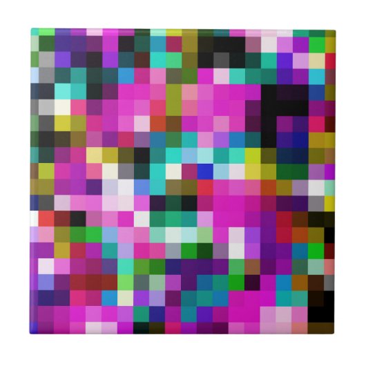 Kleurrijke geometrische pixel pixelated plaid tegeltje (Voorkant)