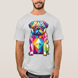 Kleurrijke geometrische Pug Dog T-shirt