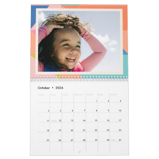 Kleurrijke Geometrische Rand Gepersonaliseerde Fot Kalender (Okt 2026)
