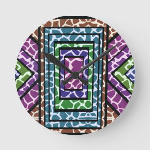 Kleurrijke Geometrische Regenboog Giraffe Dierprin Ronde Klok