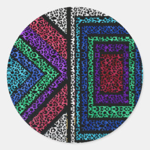 Kleurrijke Geometrische Regenboog Sneeuwluipaard P Ronde Sticker