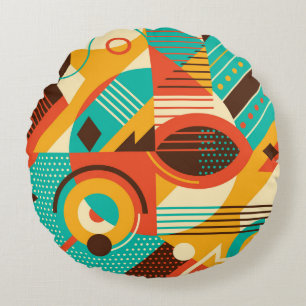 Kleurrijke geometrische retro: abstractie. rond kussen