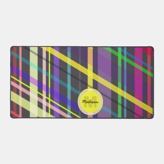 Kleurrijke geometrische retro lijnen patroon Monog Bureaumat (Voorkant)