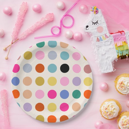 Kleurrijke geometrische Stippen Papieren Bordje (Feest)