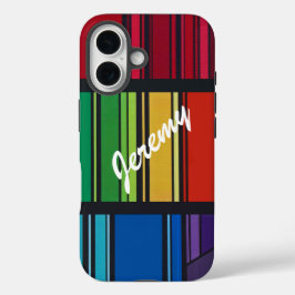 Kleurrijke geometrische strepen personaliseren met iPhone 16 hoesje