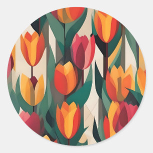 Kleurrijke geometrische tulpen ronde sticker