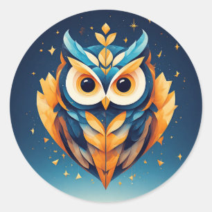 Kleurrijke Geometrische Uil Moderne Mozaïek Vogel Ronde Sticker
