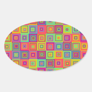 Kleurrijke geometrische vierkanten ovale sticker