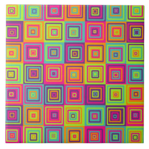 Kleurrijke Geometrische Vierkanten Patroon Tegeltje