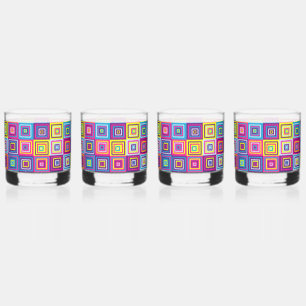 Kleurrijke geometrische vierkanten whisky glas