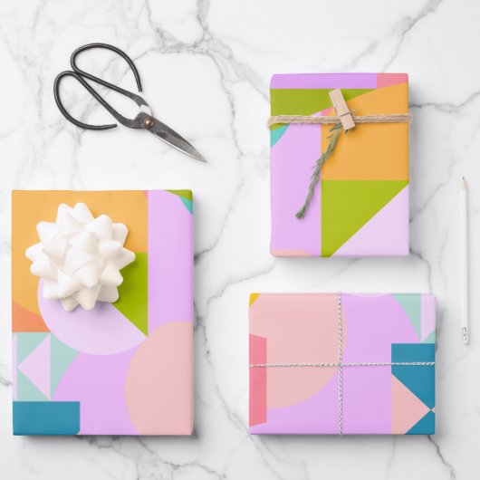 Kleurrijke geometrische vormen collage in heldere  inpakpapier vel (Voorkant)