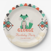 Kleurrijke Geometrische Vormen en Vos Verjaardag Papieren Bordje (Voorkant)