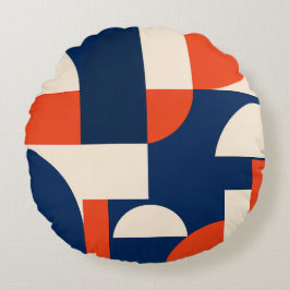 Kleurrijke Geometrische Vormen in Marine Oranje en Rond Kussen