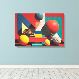 Kleurrijke geometrische vormen op rode achtergrond canvas afdruk