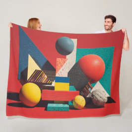 Kleurrijke geometrische vormen op rode achtergrond fleece deken