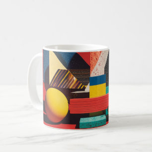 Kleurrijke geometrische vormen op rode achtergrond koffiemok