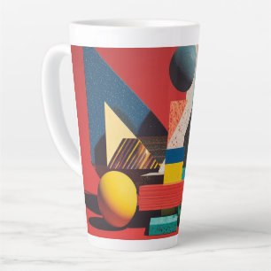 Kleurrijke geometrische vormen op rode achtergrond latte mok