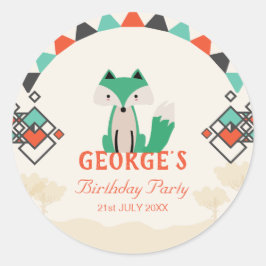 Kleurrijke geometrische vormen Tribal Fox Verjaard Ronde Sticker