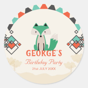 Kleurrijke geometrische vormen Tribal Fox Verjaard Ronde Sticker