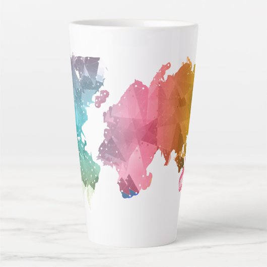 Kleurrijke Geometrische Wereldkaart Latte Mok – Tr (Voorkant)
