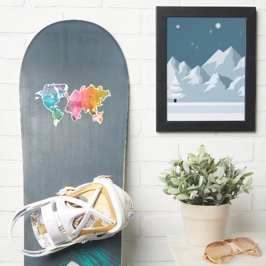 Kleurrijke Geometrische Wereldkaart– Trendsettend  Sticker (Snowboard)