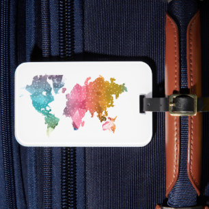 Kleurrijke geometrische Wereldkaart – trendy Bagagelabel