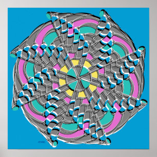 Kleurrijke Geometrische Wervelkunst op Blauw Poster