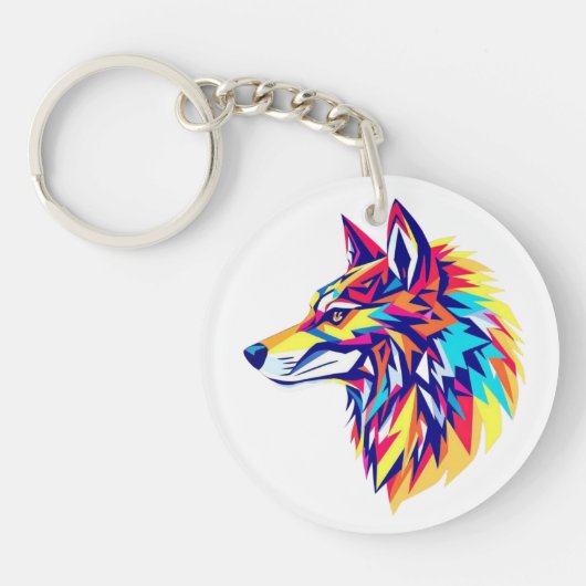 Kleurrijke Geometrische Wolf Acryl Sleutelhanger (Voorkant)