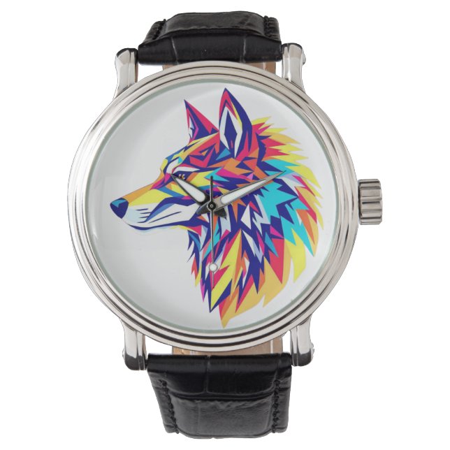 Kleurrijke Geometrische Wolf eWatch Horloge (Voorkant)