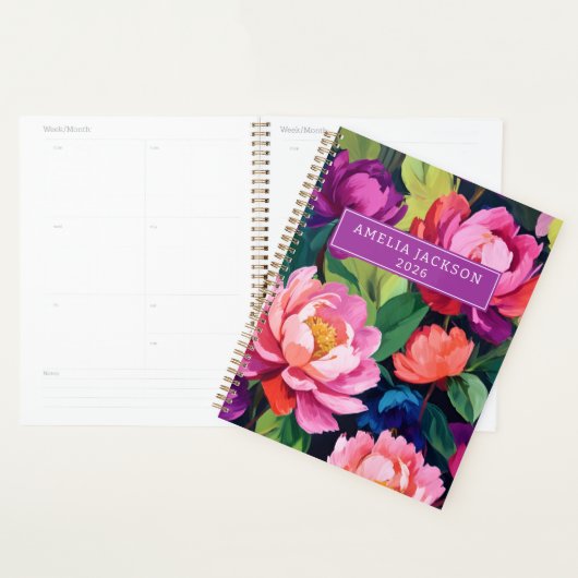 Kleurrijke gepersonaliseerde 2026 Bloemennaam Dage Planner (Display)