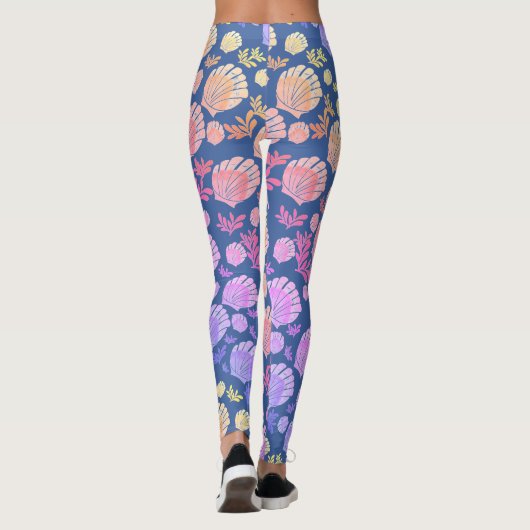 Kleurrijke gepersonaliseerde Monogram Seashell Pat Leggings (Achterkant)