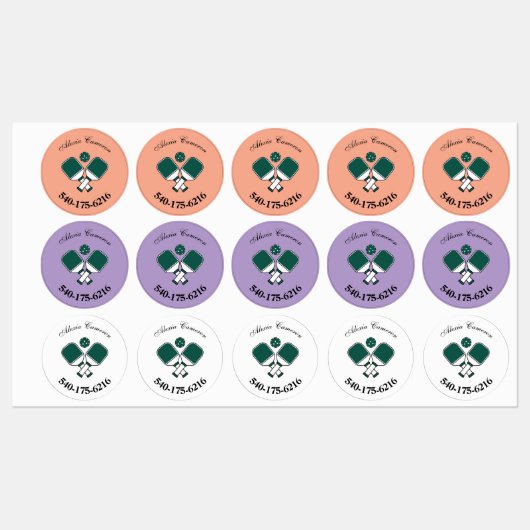 Kleurrijke gepersonaliseerde pickleball-paddle-ond labels (Vel)