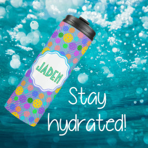 Kleurrijke gepersonaliseerde Pickleball Pop Art Thermosbeker