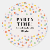 Kleurrijke gepersonaliseerde uitnodiging voor verj ronde sticker (Voorkant)