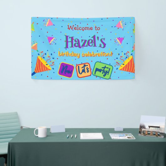 Kleurrijke gepersonaliseerde verjaardagsbanner spandoek (Beurs)