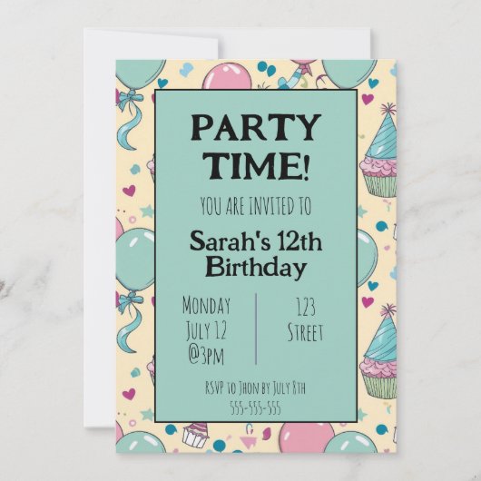 Kleurrijke gepersonaliseerde verjaardagsuitnodigin kaart (Voorkant)