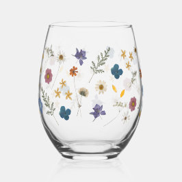 kleurrijke geperste wilde bloemen wijnglas zonder voet