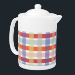 Kleurrijke geruite Check Pattern keramische theepo Theepot<br><div class="desc">Veelkleurige zomer plaid / check patroon theepot. Tinten van paarse,  hemelsblauw,  blush roze,  geel,  sinaasappel,  framboos en paarse kleuren om elk decor aan te passen en uw keuken of kantoor op te fleuren voor de lente- en zomermaanden.</div>