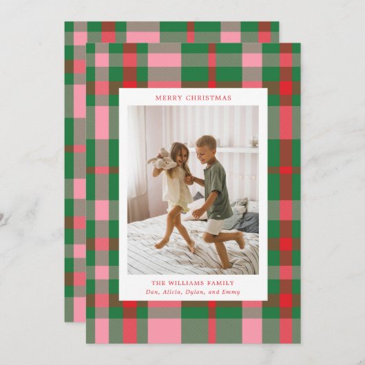 Kleurrijke geruite foto feestdagenkaart (Voorkant / Achterkant)