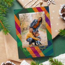 Kleurrijke geruite Kerst foto met Merry & Bright