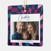 Kleurrijke geruite kerstfoto keramisch ornament (Links)